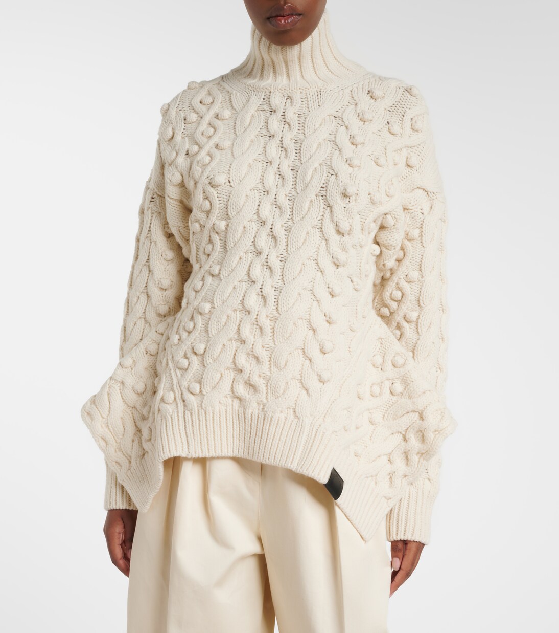 Cable-knit draped wool turtleneck sweater | Stella McCartney