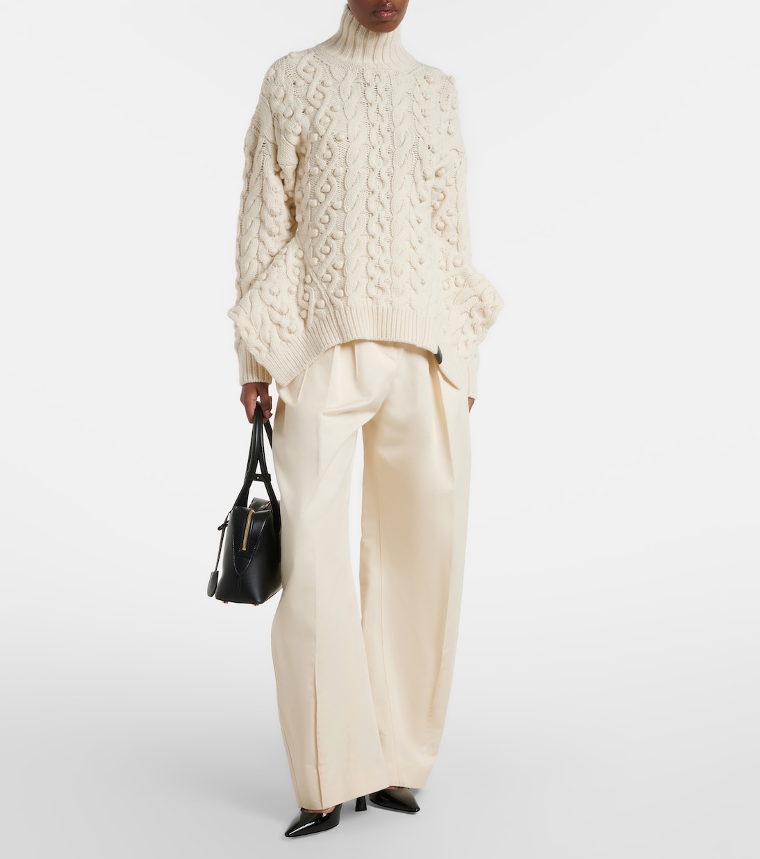 Cable-knit draped wool turtleneck sweater | Stella McCartney