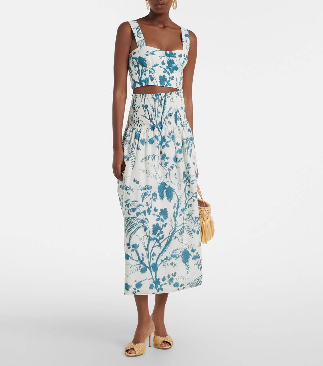 Floral cotton and linen crop top | Erdem