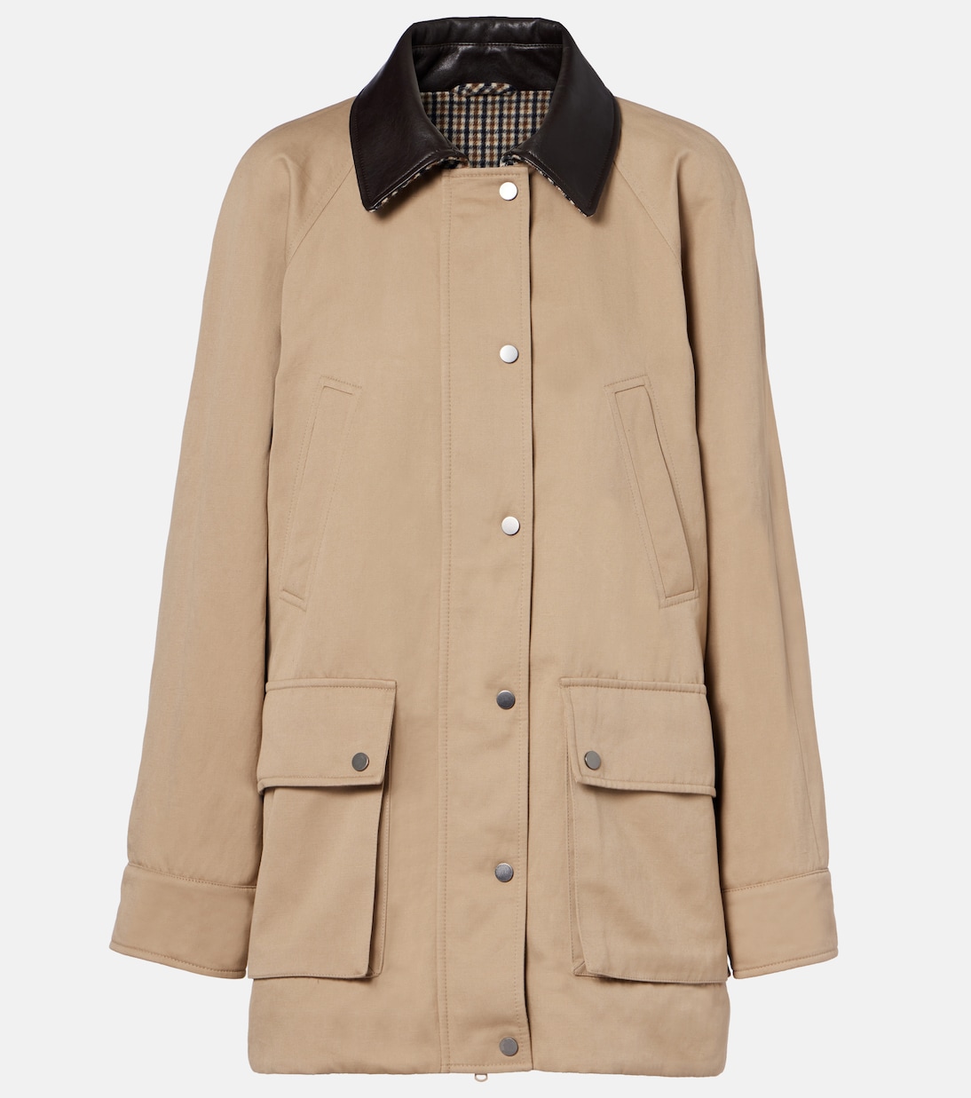 Leather-trimmed cotton and linen jacket | Brunello Cucinelli