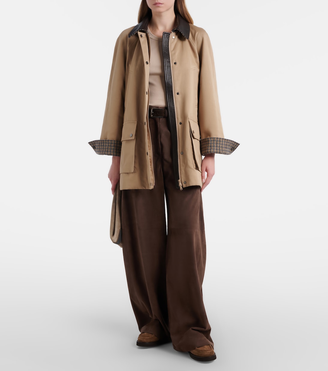 Leather-trimmed cotton and linen jacket | Brunello Cucinelli