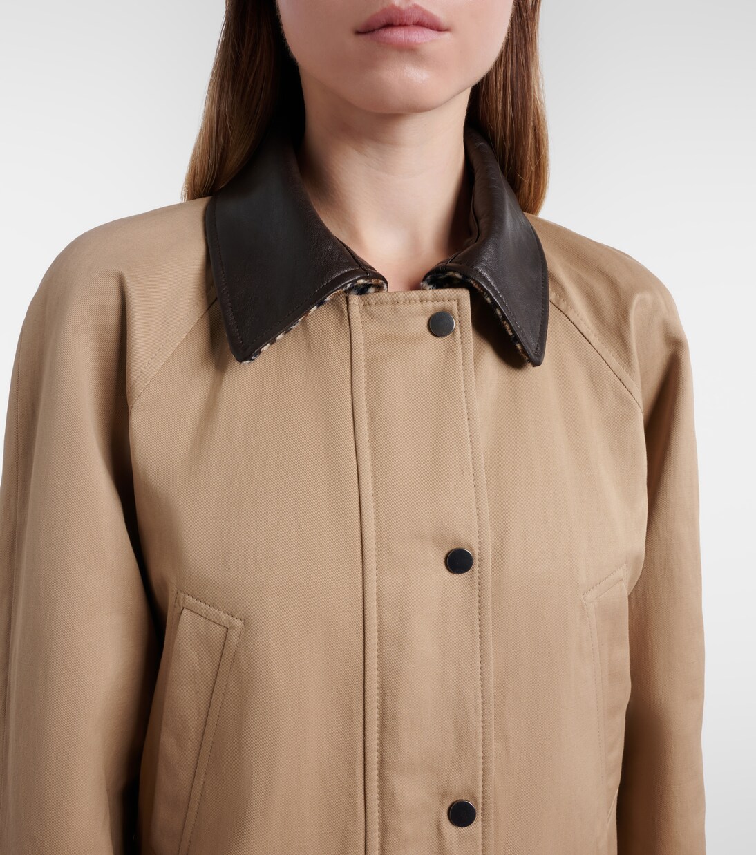 Leather-trimmed cotton and linen jacket | Brunello Cucinelli