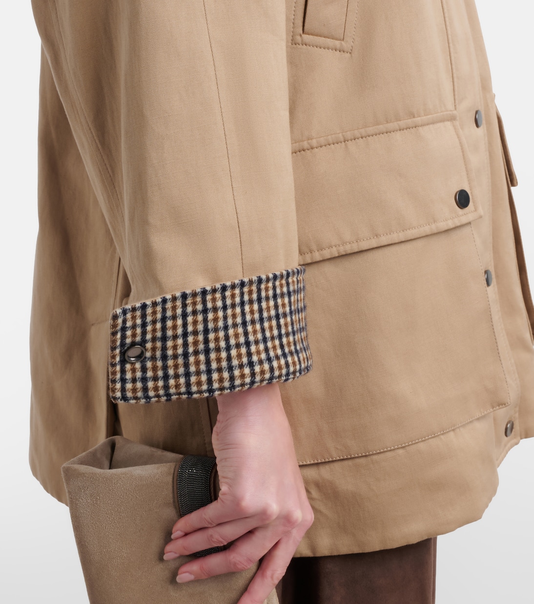 Leather-trimmed cotton and linen jacket | Brunello Cucinelli