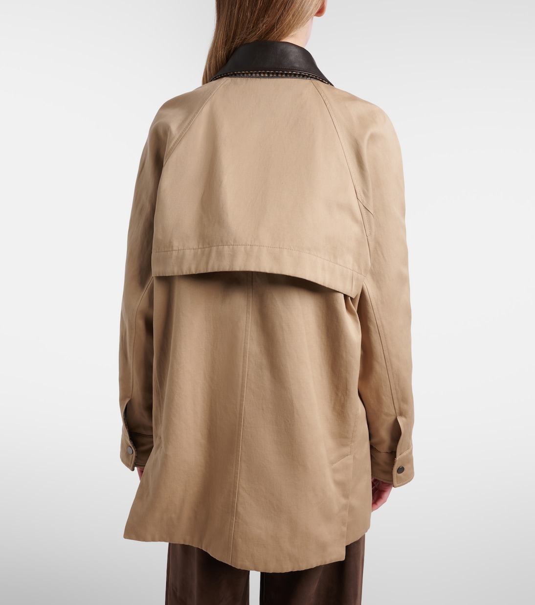 Leather-trimmed cotton and linen jacket | Brunello Cucinelli
