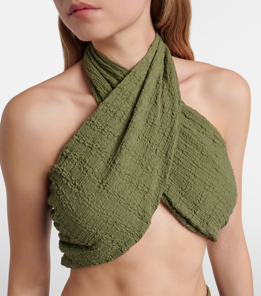 Aylin halterneck seersucker crop top | Jade Swim