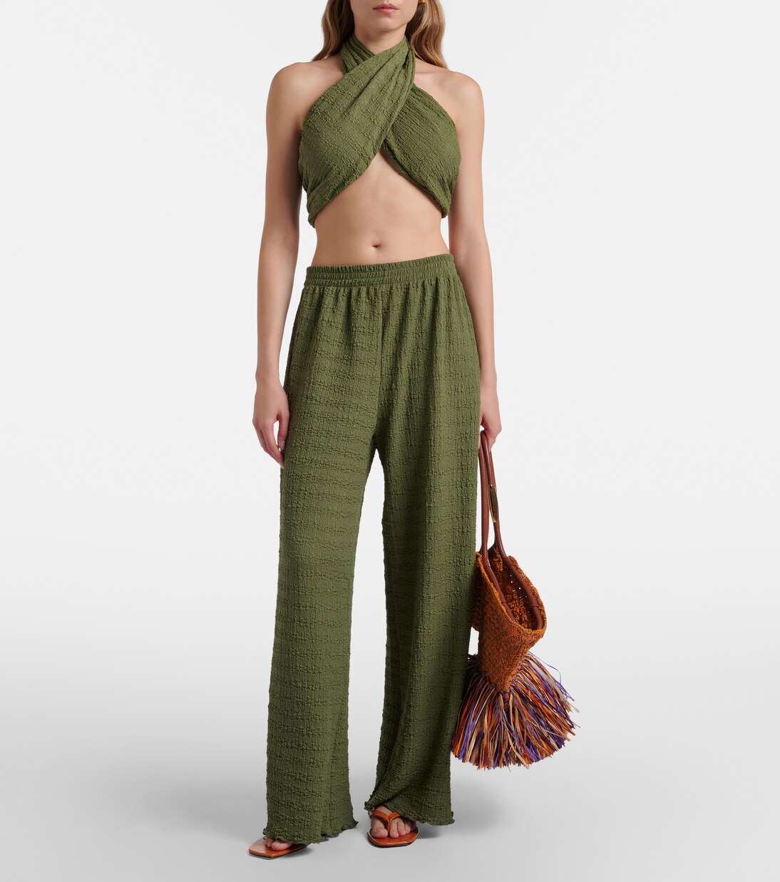 Aylin halterneck seersucker crop top | Jade Swim