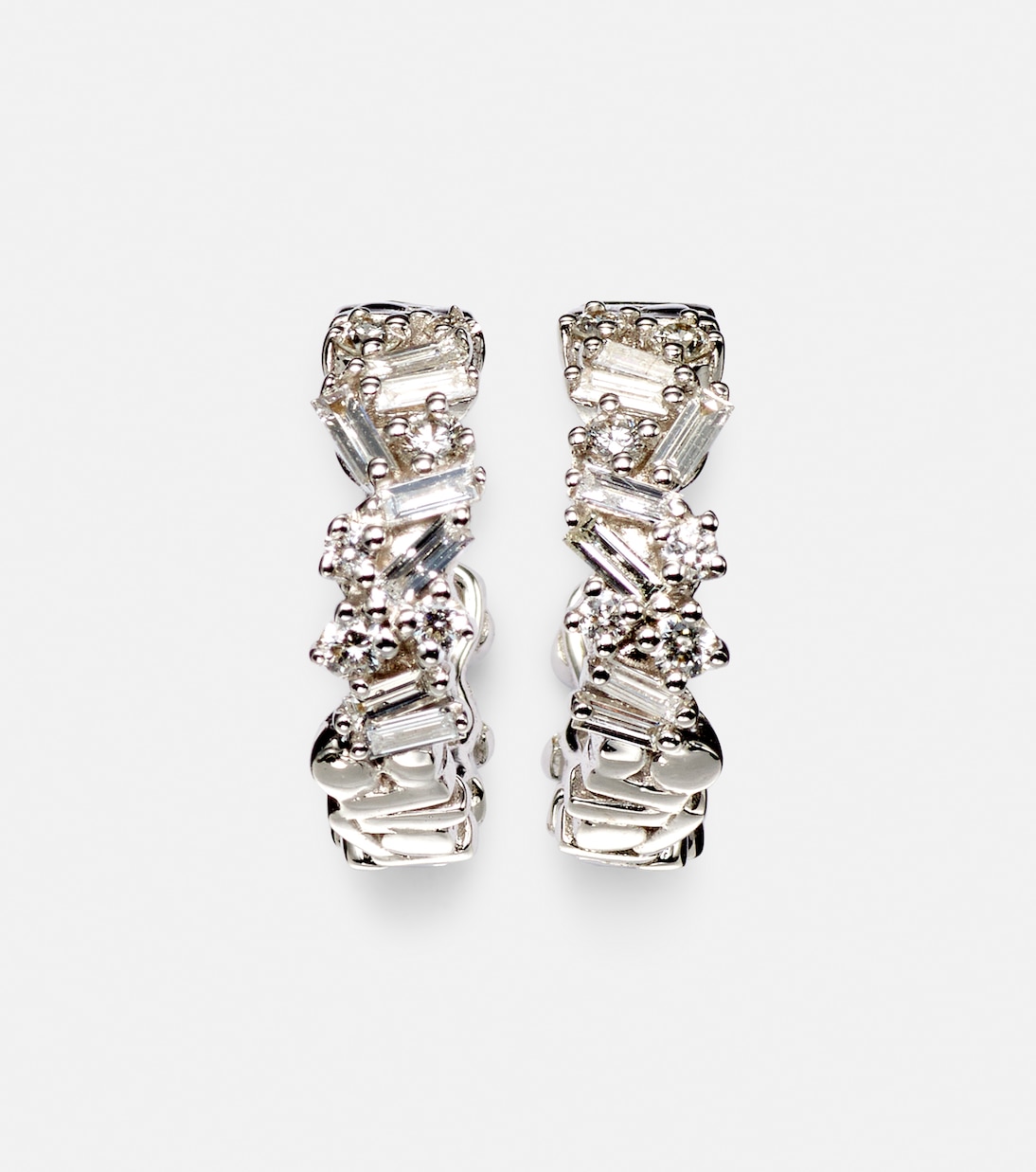 Fireworks 18kt white gold hoop earrings with diamonds | Suzanne Kalan