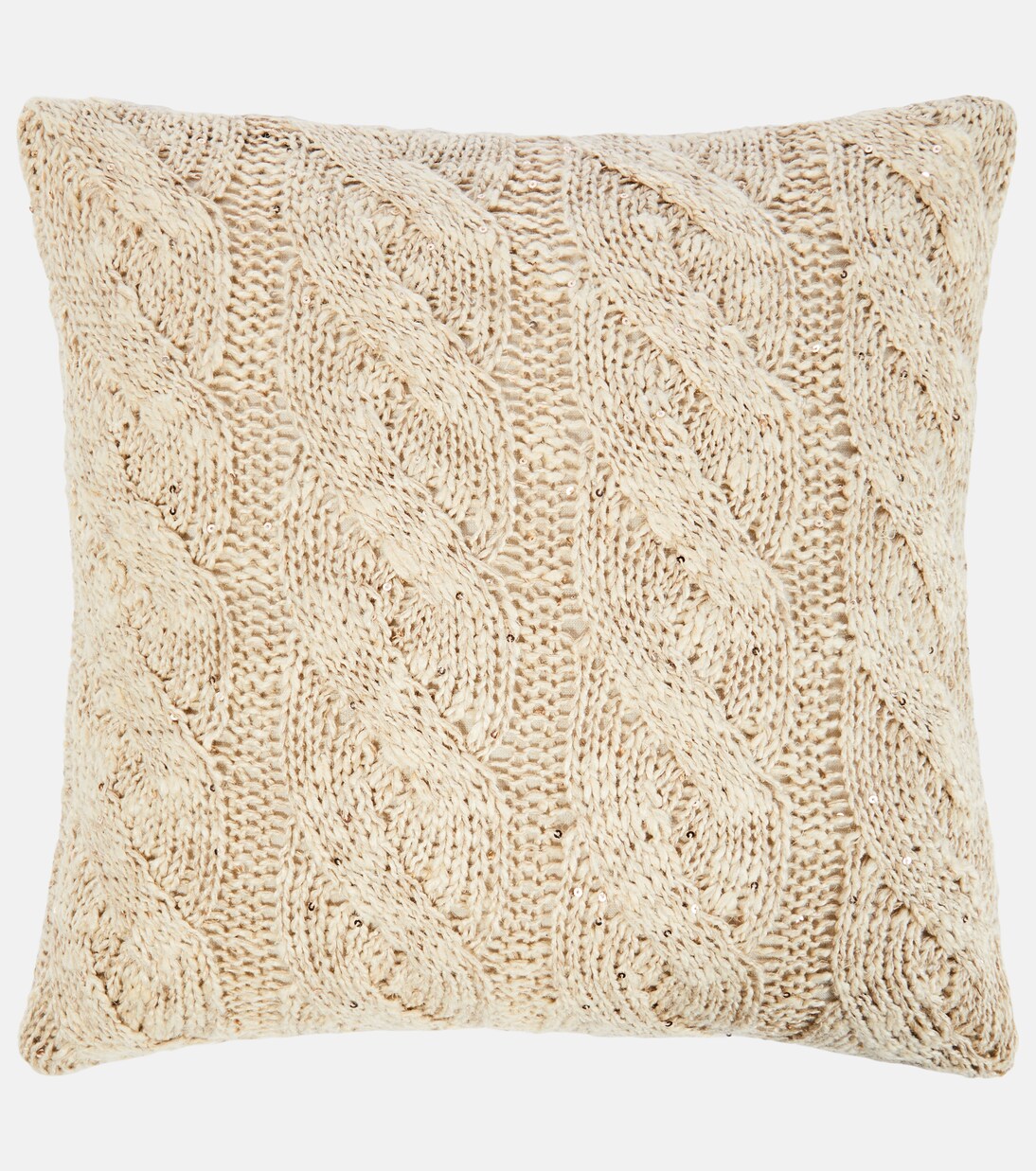 Cable-knit linen and silk cushion | Brunello Cucinelli