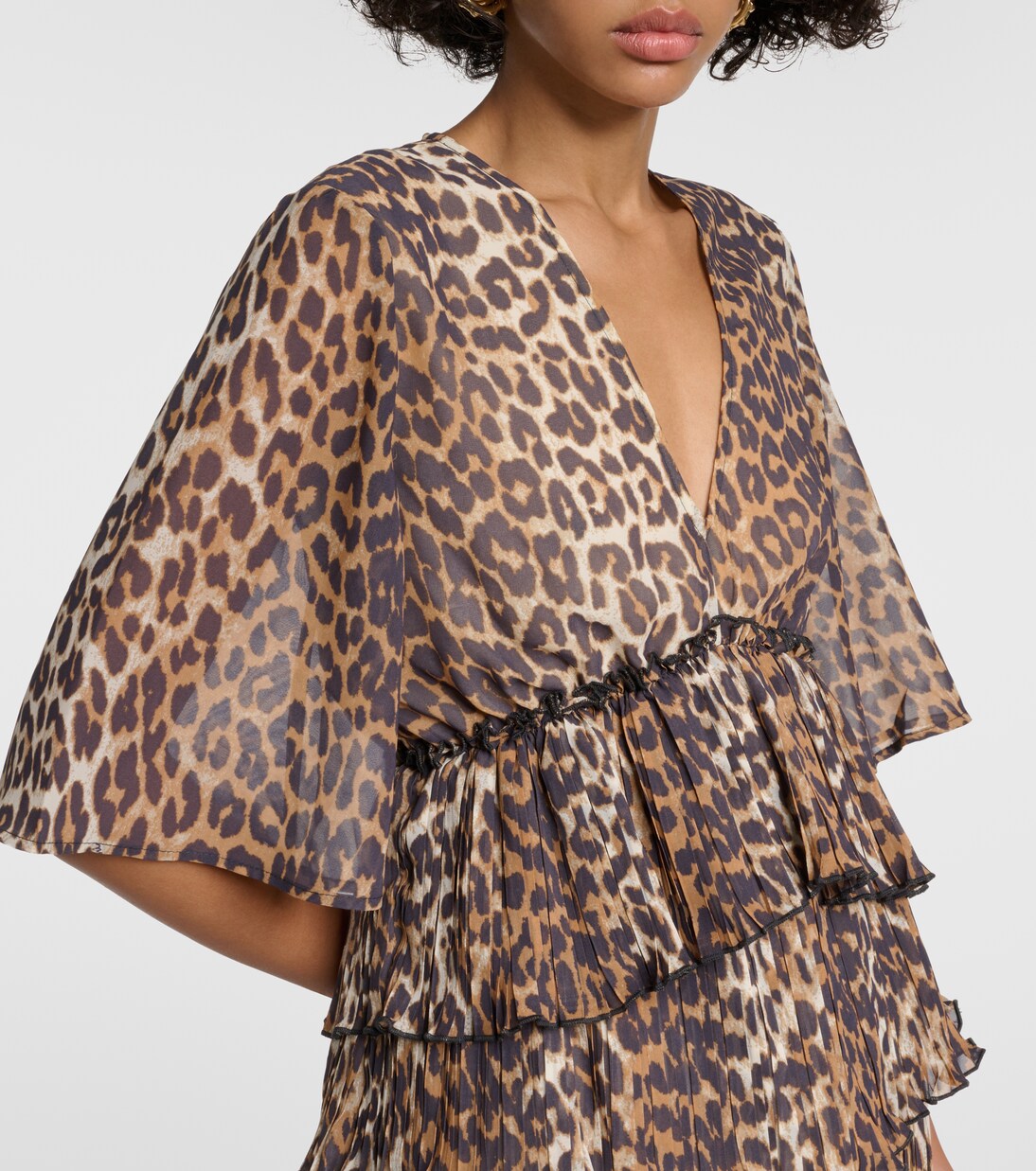 Leopard-print tiered georgette blouse | Ganni