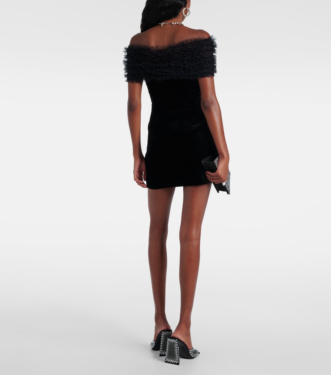 Off-shoulder velvet and tulle minidress | Alessandra Rich