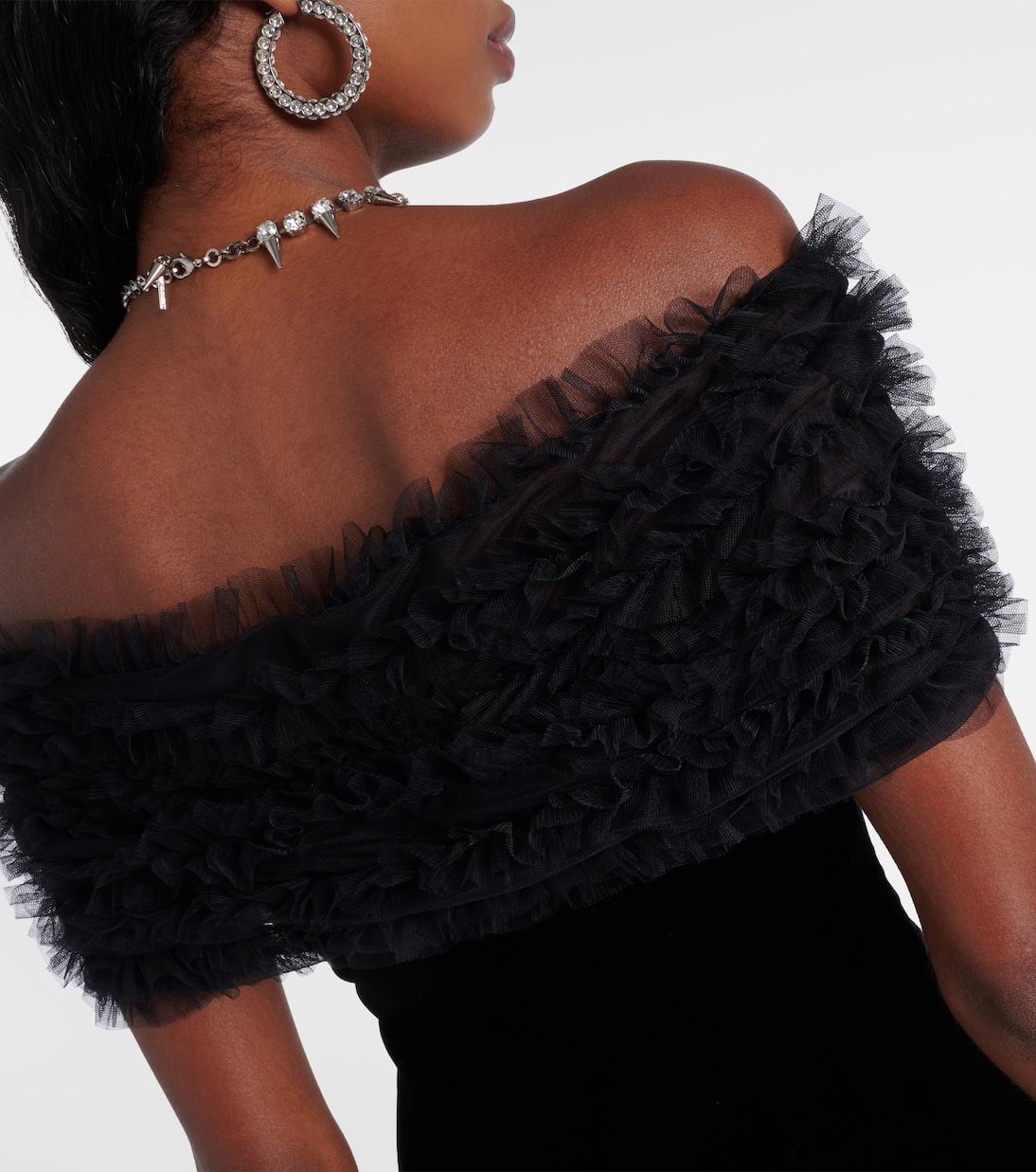 Off-shoulder velvet and tulle minidress | Alessandra Rich