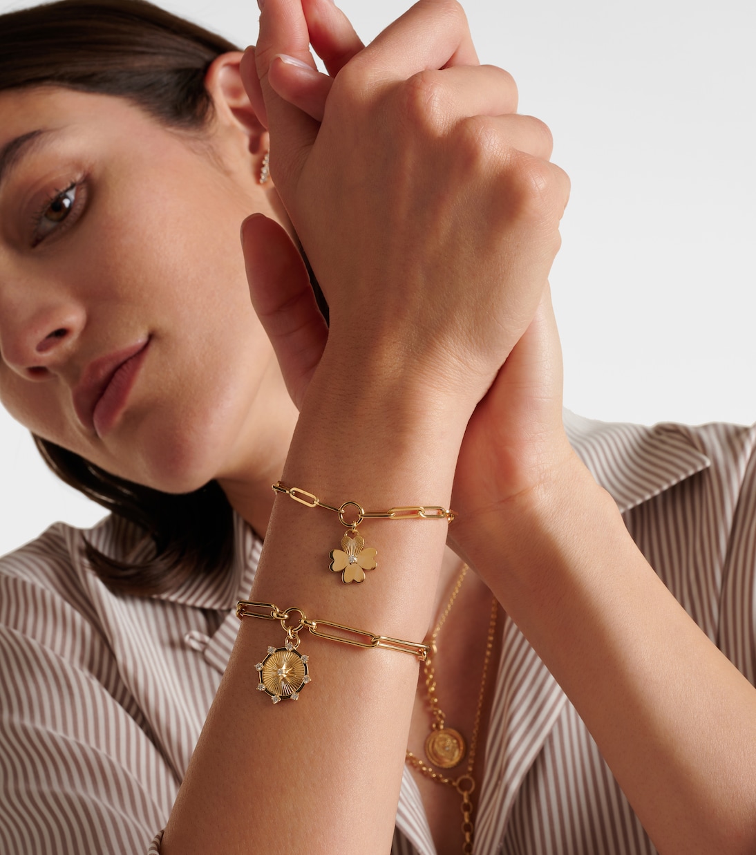 Four Heart Clover 18kt gold chain bracelet with diamonds | FoundRae