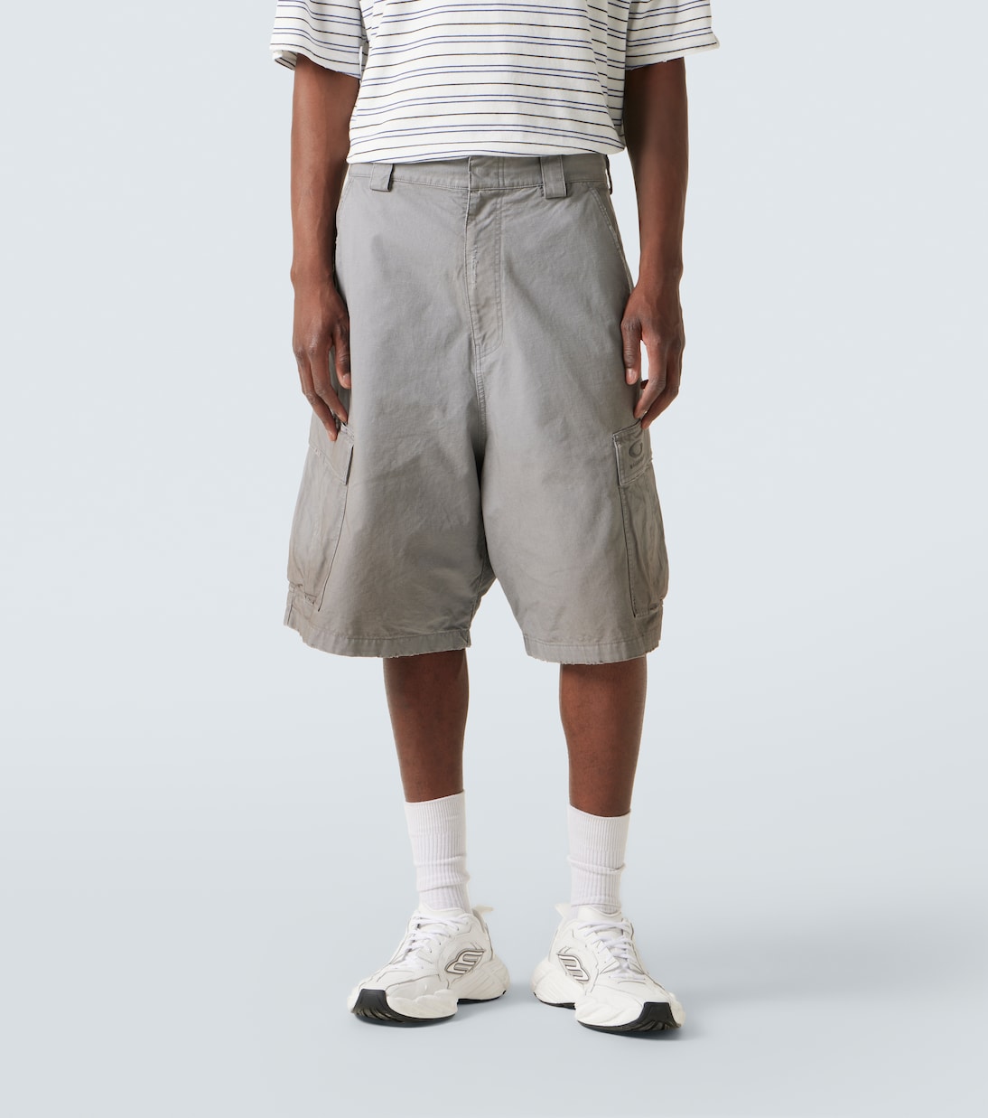 Pantaloncini Cargo Uomo In Puro Cotone - Grigio Chiaro Taglia 32W - 6 Tasche, Vestibilità Normale Per Trekking E Tempo Libero