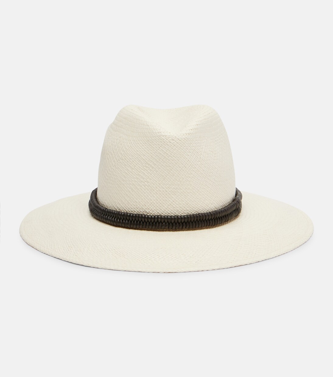 Monili leather-trimmed straw fedora | Brunello Cucinelli