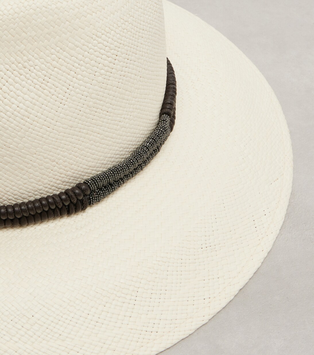 Monili leather-trimmed straw fedora | Brunello Cucinelli
