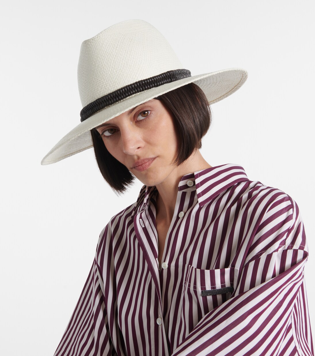 Monili leather-trimmed straw fedora | Brunello Cucinelli