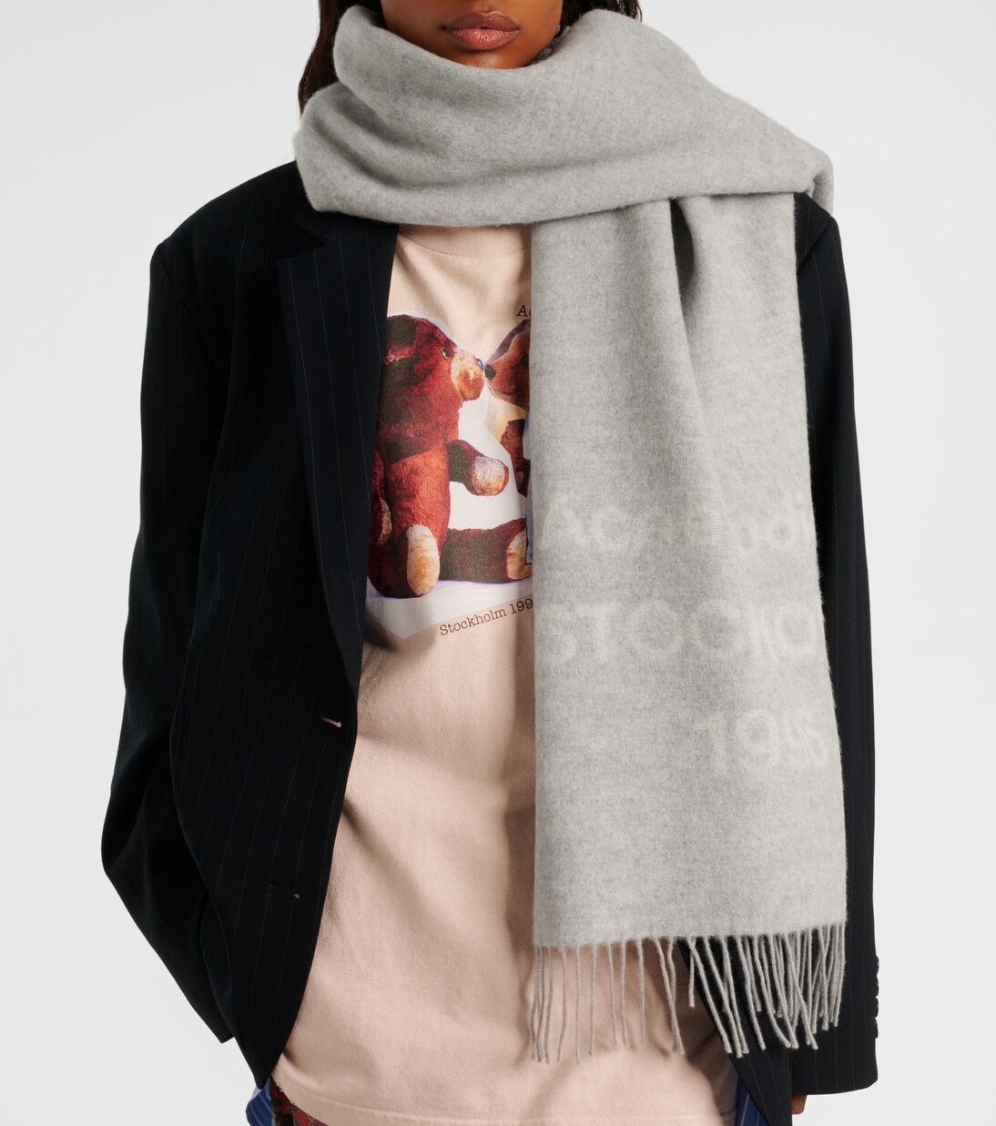Fringed logo wool jacquard scarf | Acne Studios