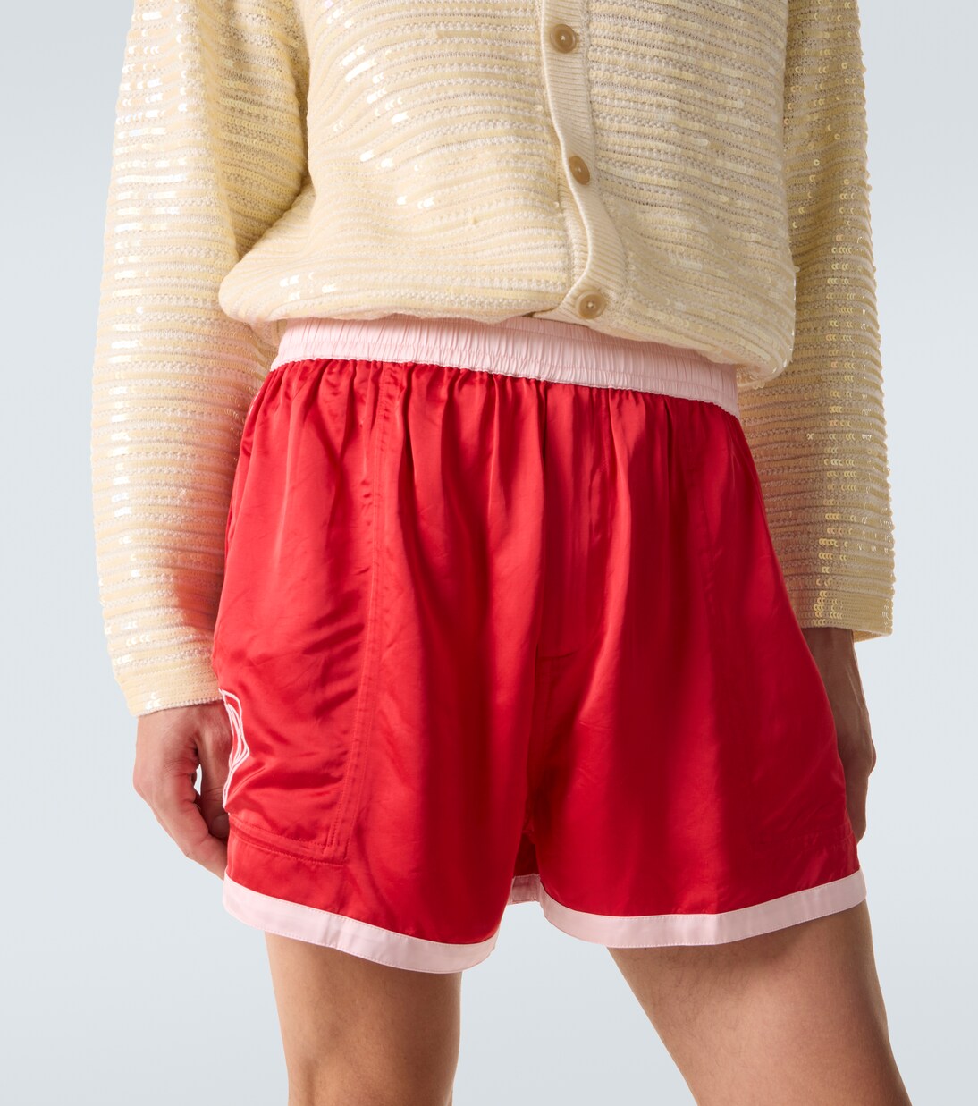 Heart Deco embroidered satin shorts | Bode