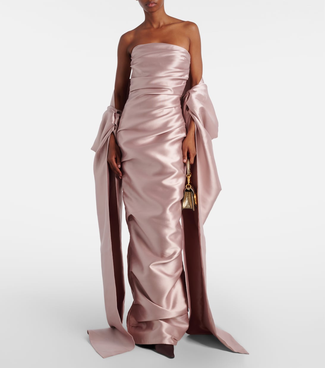 Caped satin bustier gown | Marmar Halim