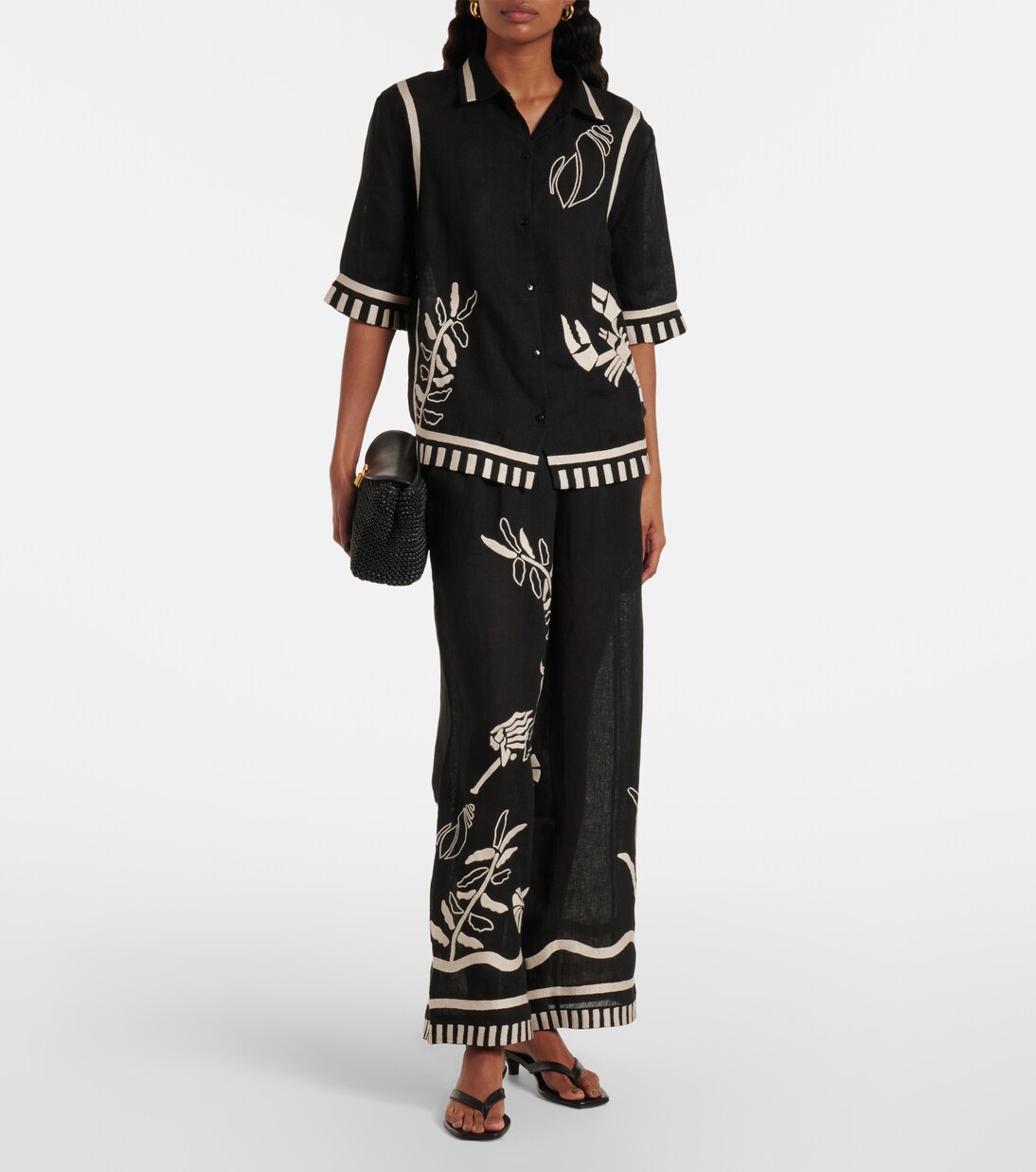 Pantalon ample Octopus brodé en lin | Eres