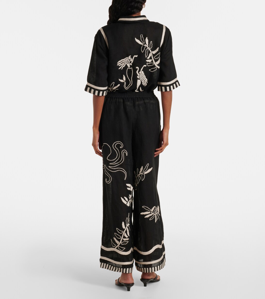 Pantalon ample Octopus brodé en lin | Eres