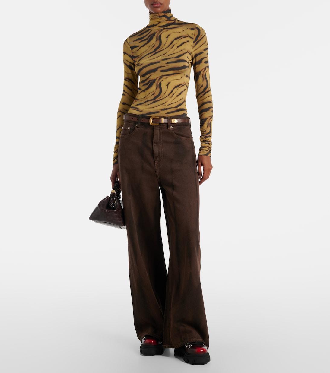 Tiger-print jersey top  | Ganni