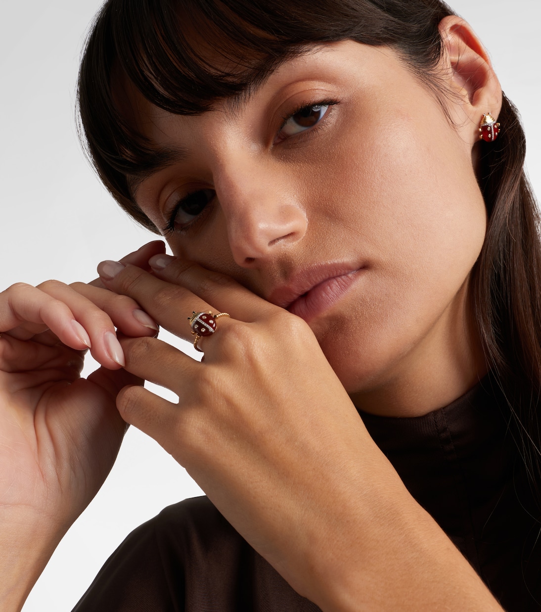 Bague Coccinelle Mini en or 9 ct, agate et diamants | Yvonne Léon