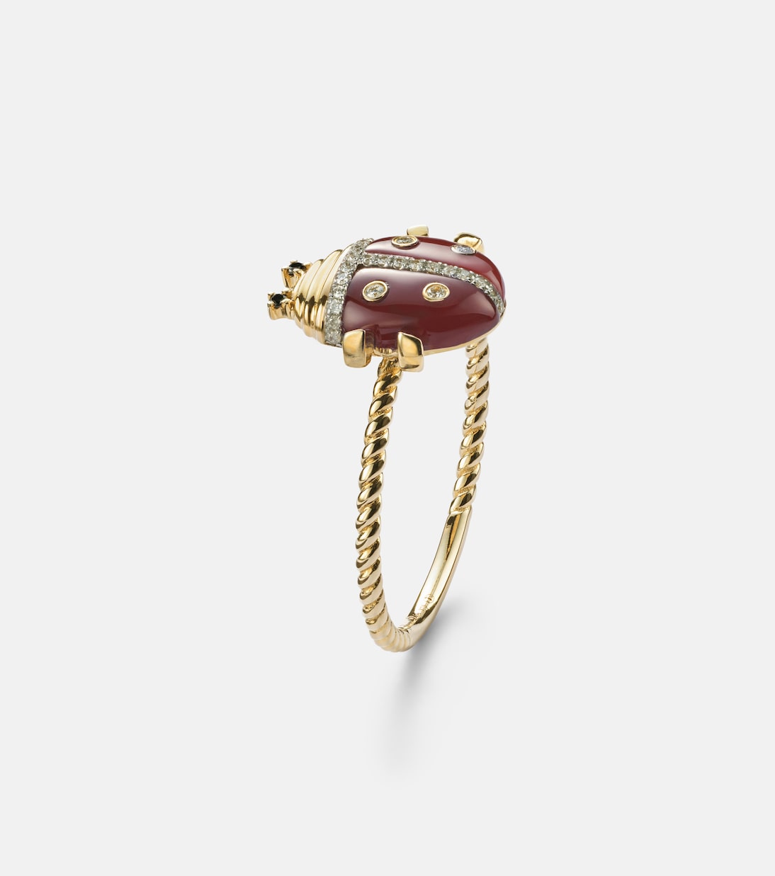 Bague Coccinelle Mini en or 9 ct, agate et diamants | Yvonne Léon