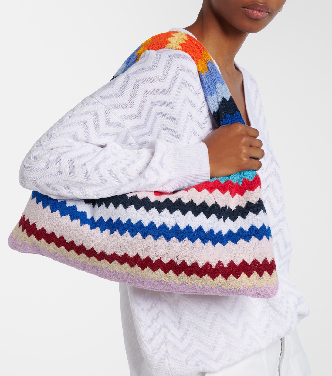 Zigzag cotton terry top-handle bag | Missoni