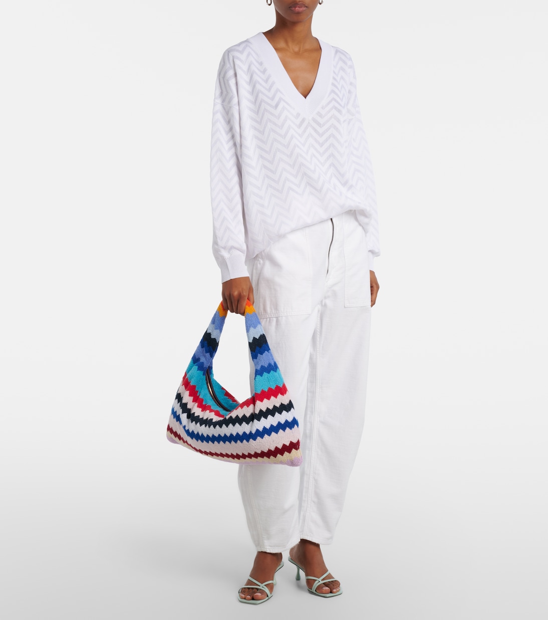 Zigzag cotton terry top-handle bag | Missoni