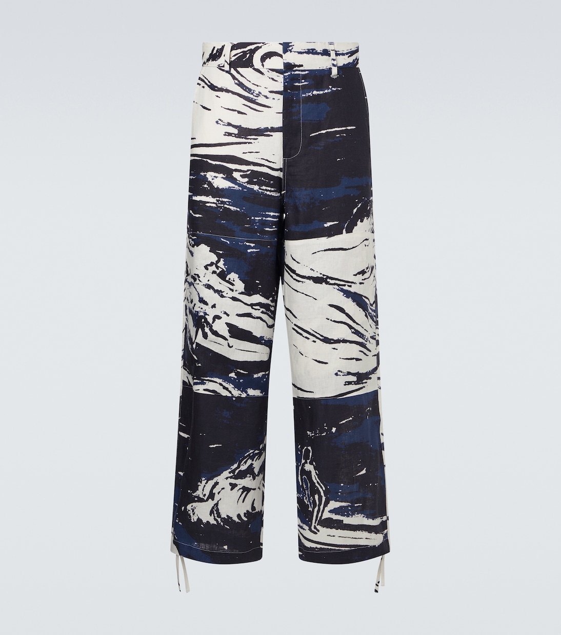Printed linen straight pants | Commas