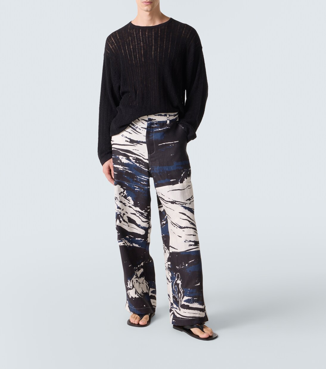 Printed linen straight pants | Commas