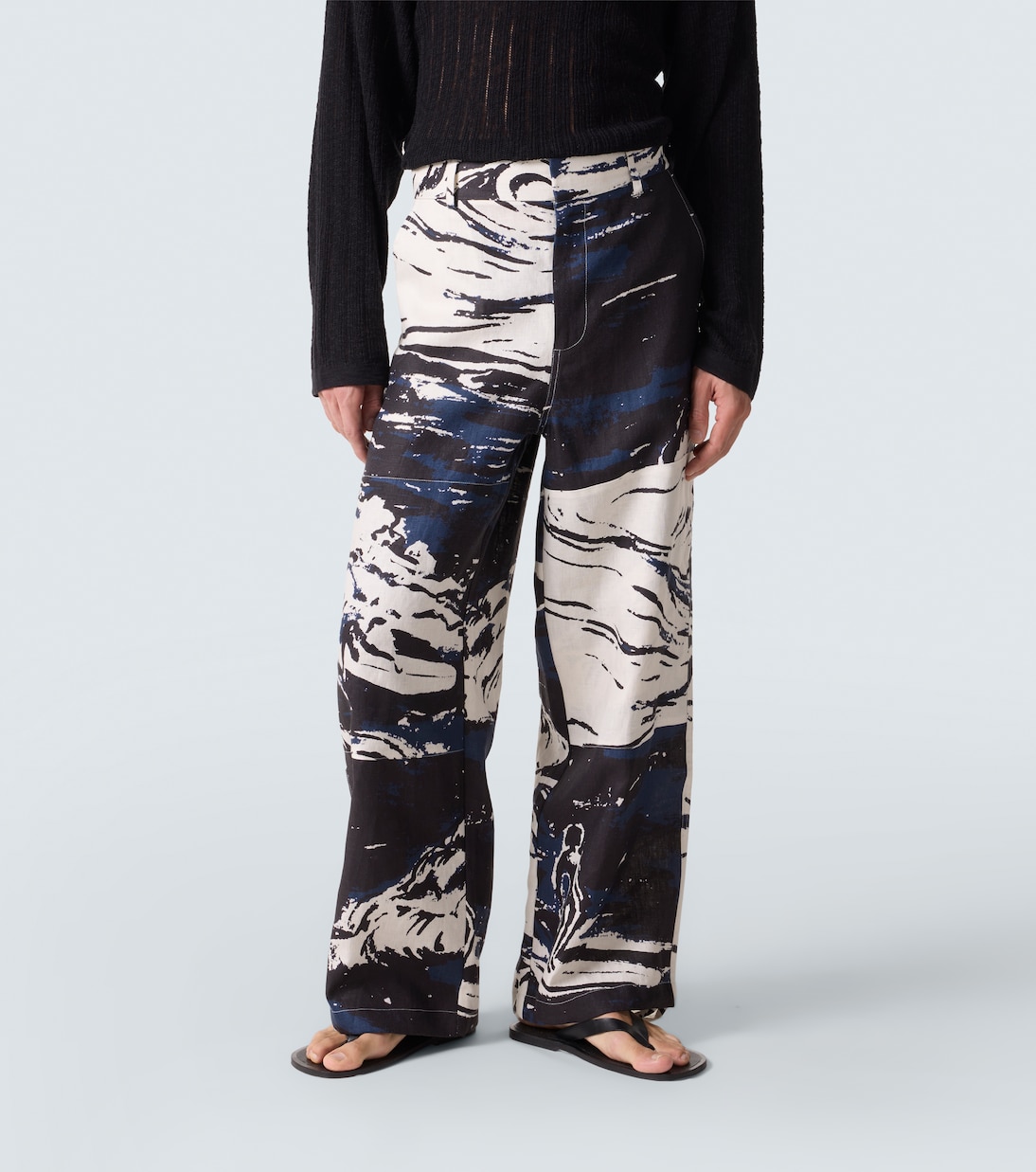 Printed linen straight pants | Commas
