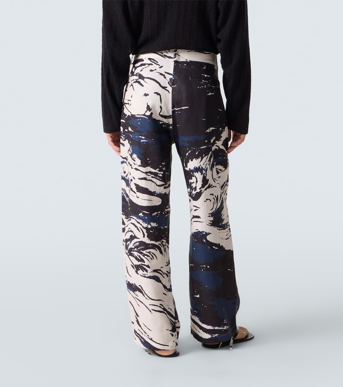 Printed linen straight pants | Commas