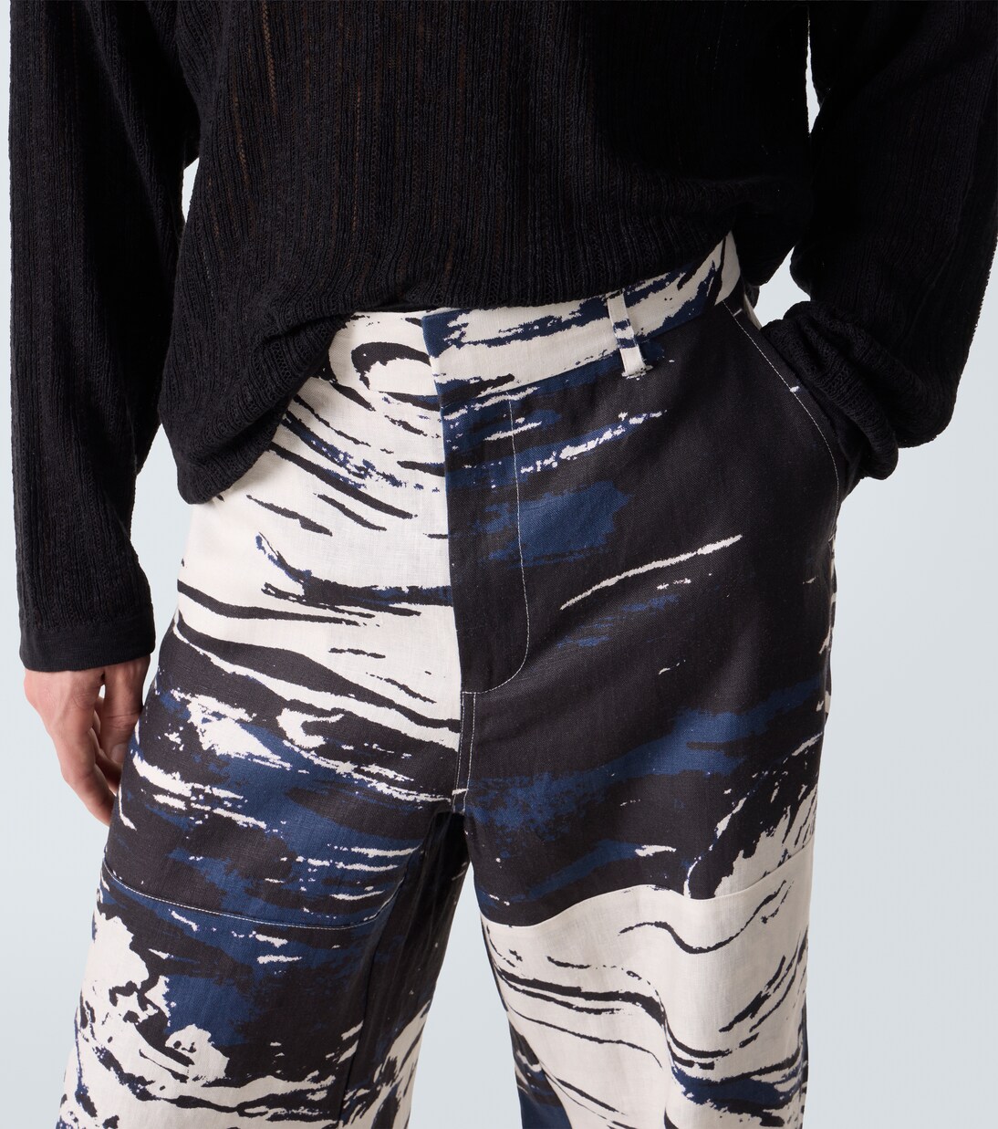 Printed linen straight pants | Commas