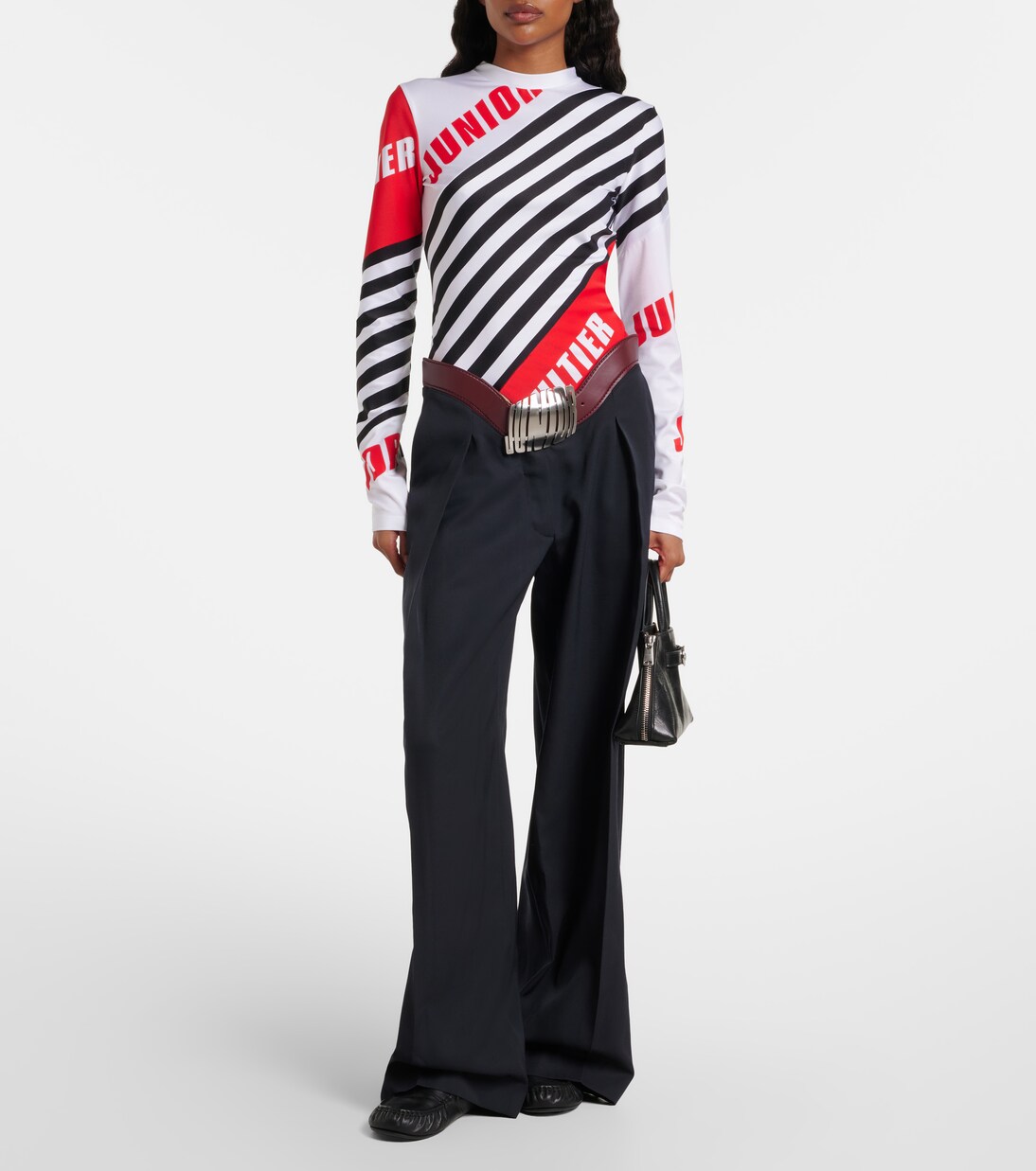 Leather-trimmed wool wide-leg pants | Jean Paul Gaultier