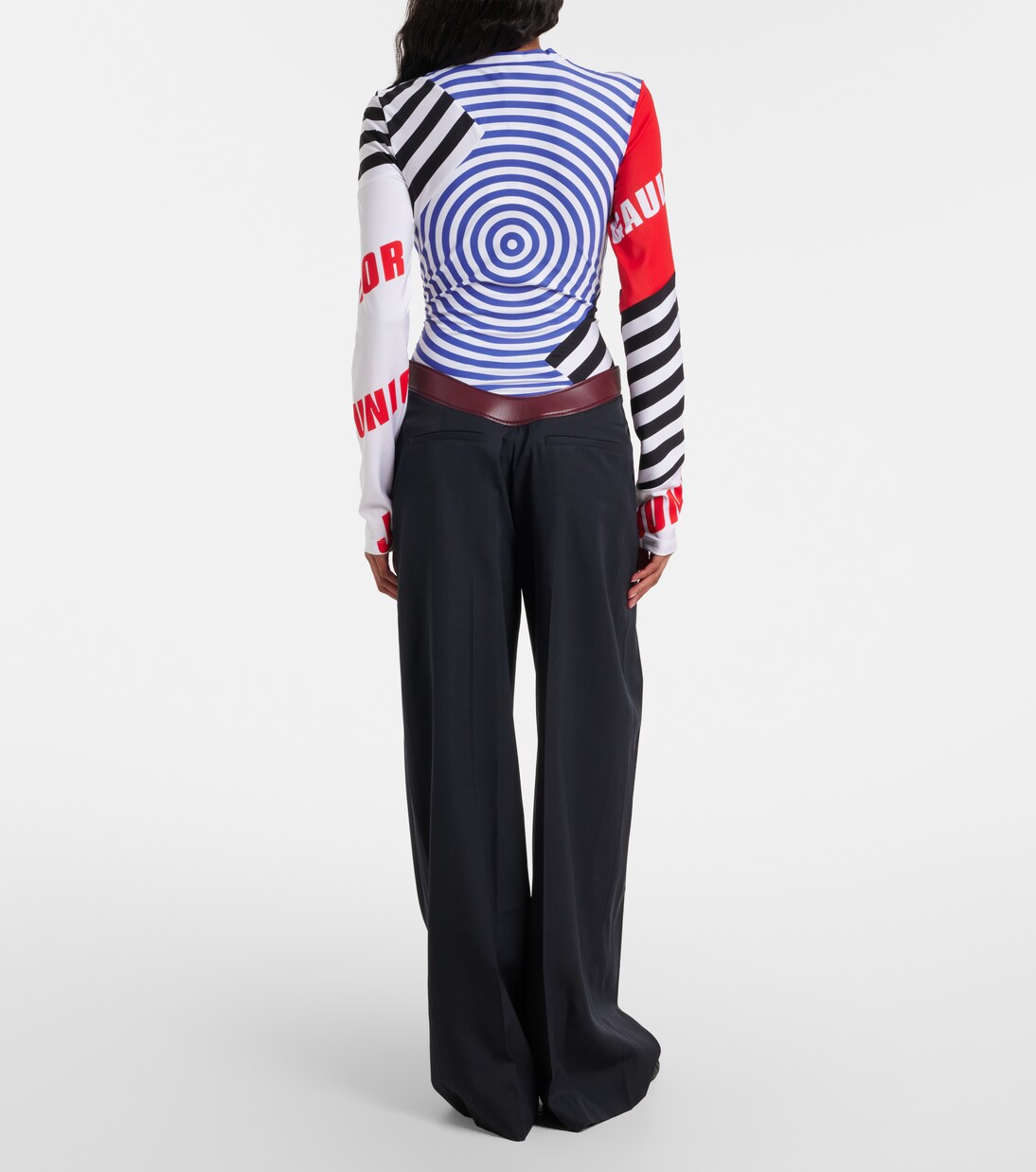 Leather-trimmed wool wide-leg pants | Jean Paul Gaultier