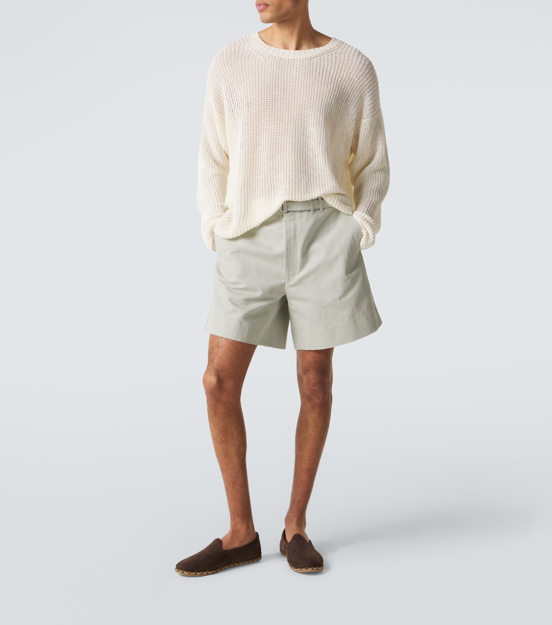Belted cotton and linen shorts | Stòffa
