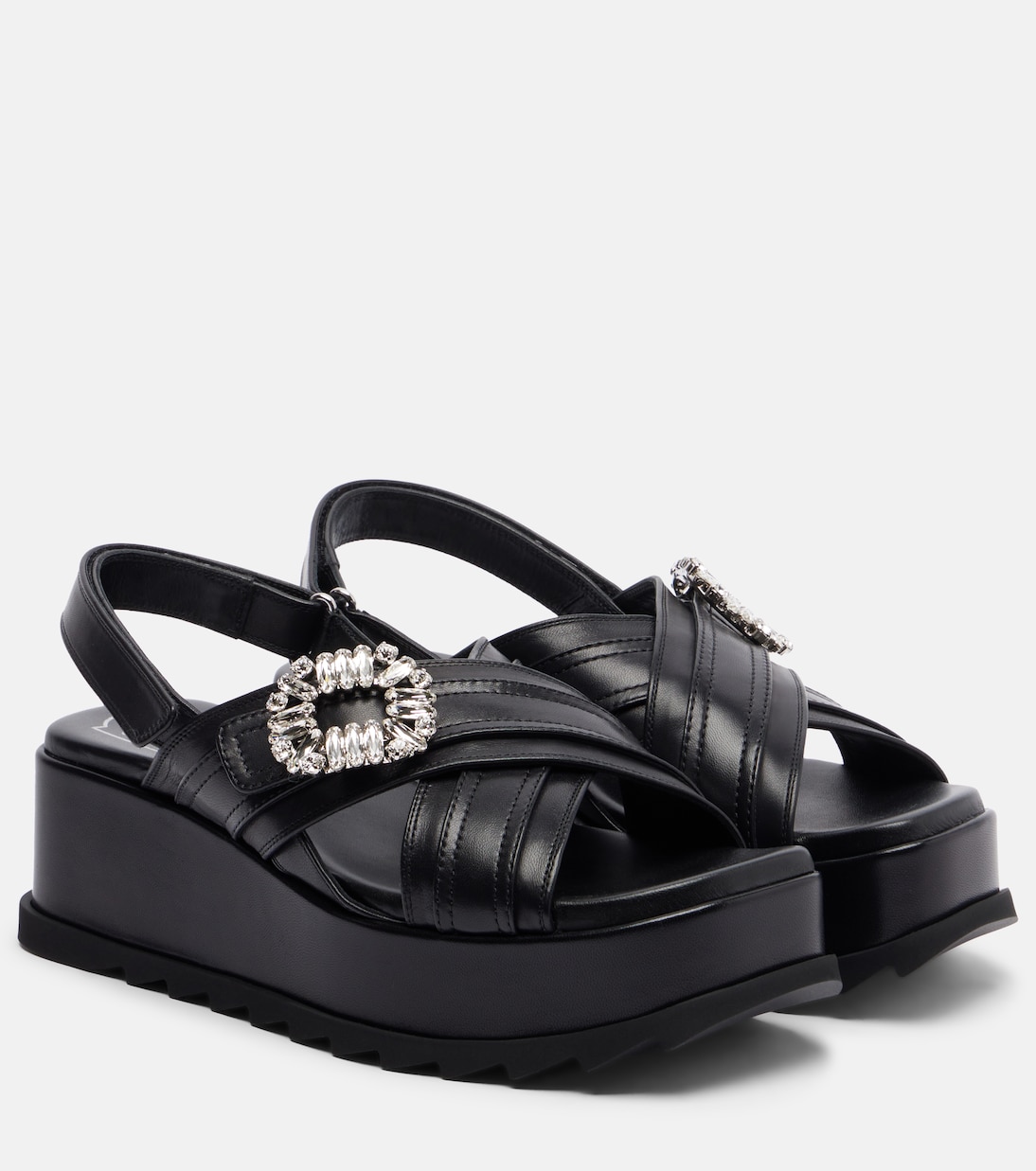 Sandales compensées Strass Buckle en cuir | Roger Vivier