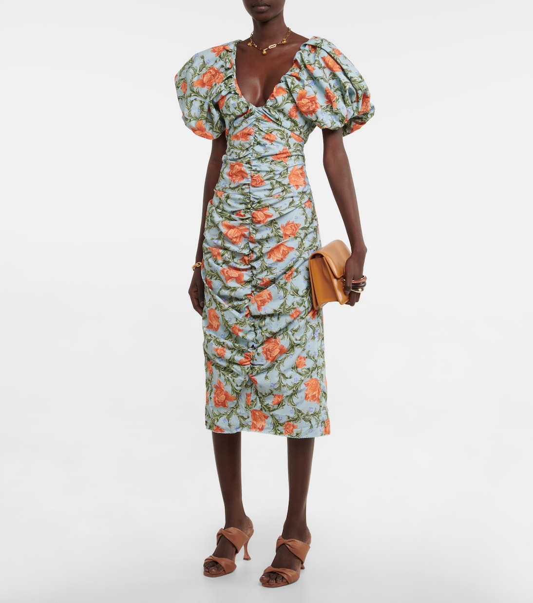 Robe midi Camelia en coton à fleurs | Agua by Agua Bendita