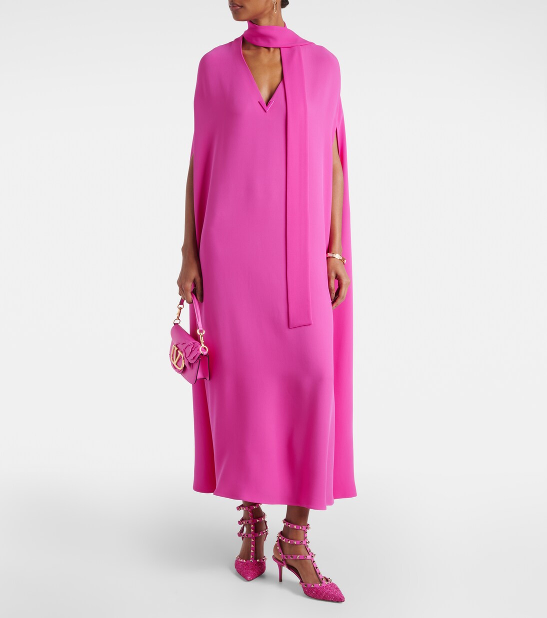VGold caped silk maxi dress | Valentino