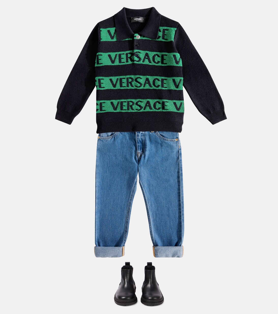 Logo wool polo sweater | Versace Kids