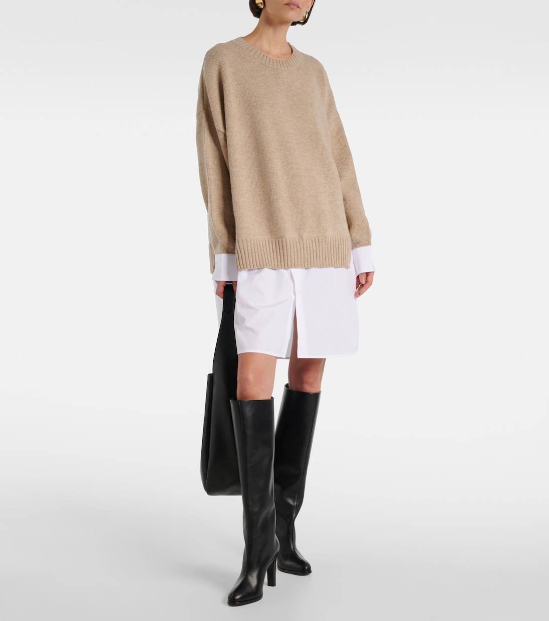 Pullover aus Schurwolle und Baumwollpopeline | Stella McCartney