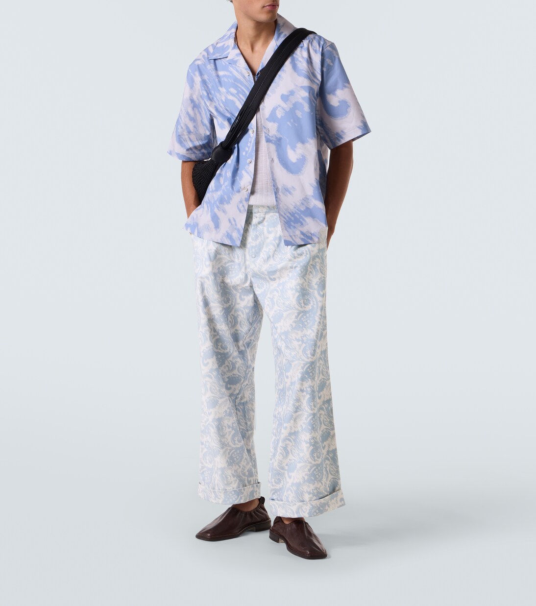 Printed cotton-blend wide-leg pants | Commas