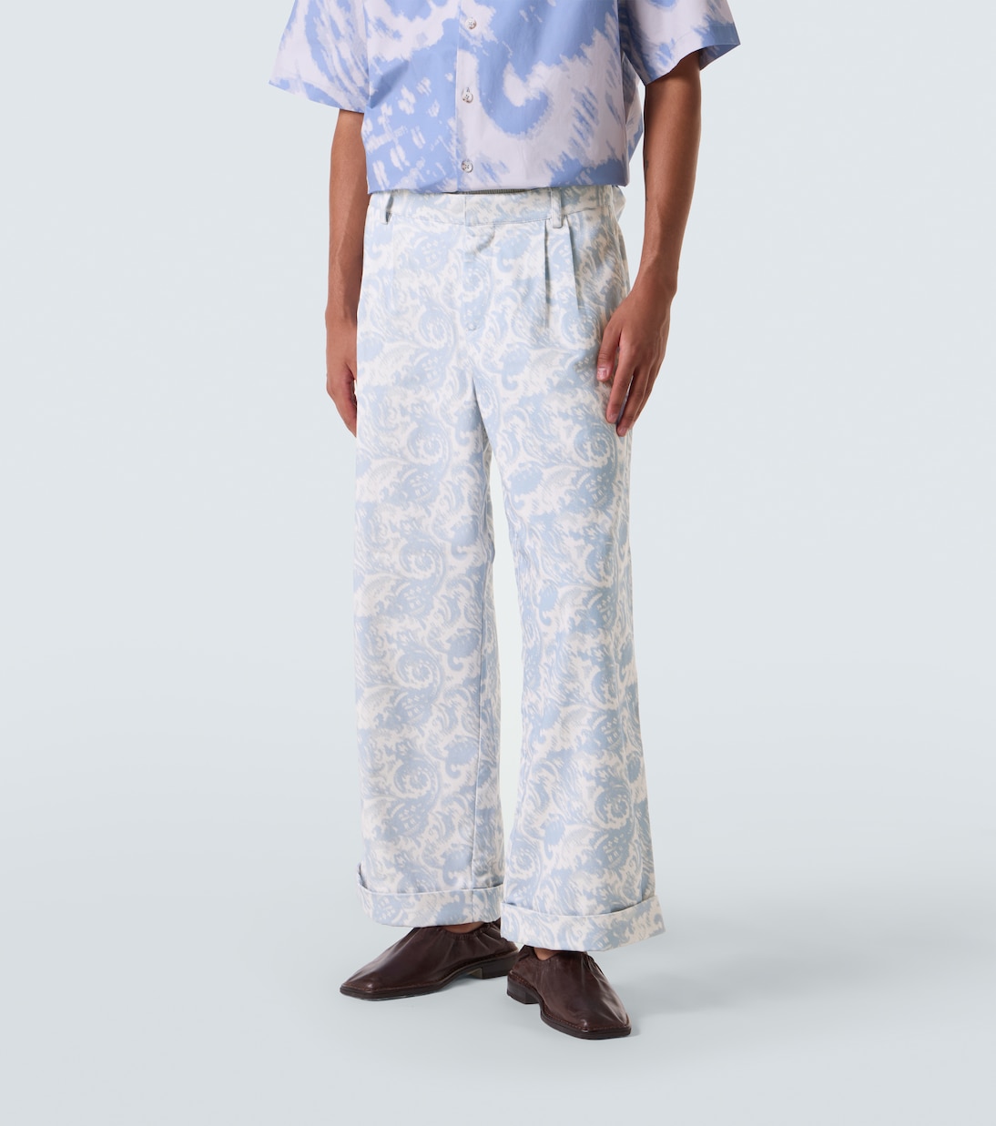 Printed cotton-blend wide-leg pants | Commas