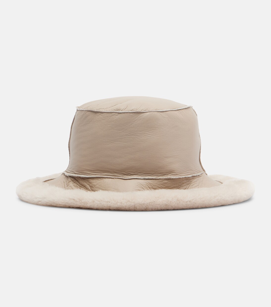 Shearling-trimmed leather boater hat | Brunello Cucinelli