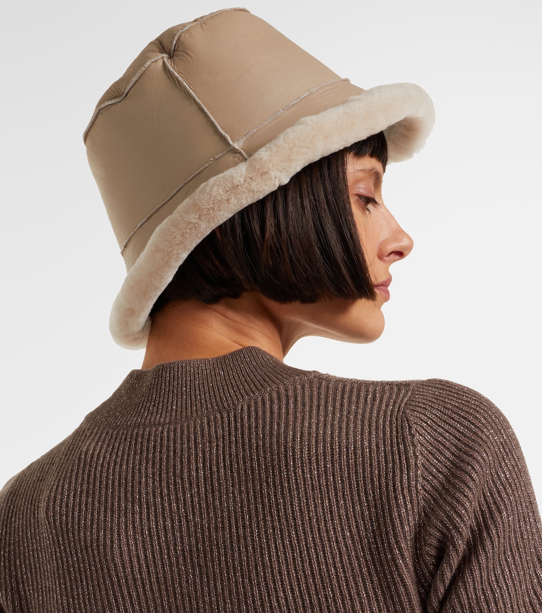 Shearling-trimmed leather boater hat | Brunello Cucinelli