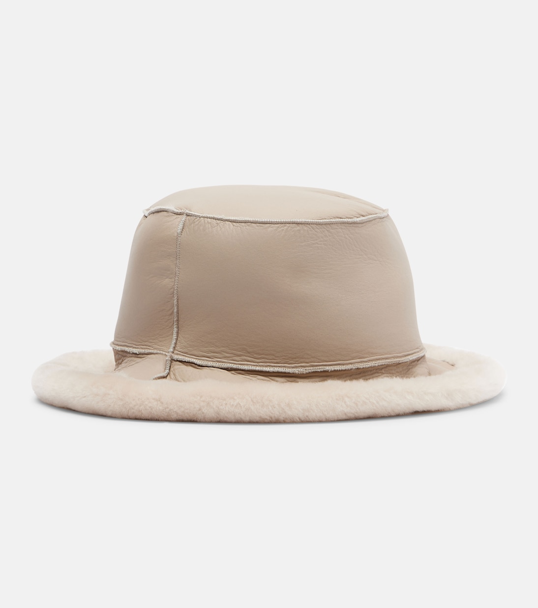 Shearling-trimmed leather boater hat | Brunello Cucinelli
