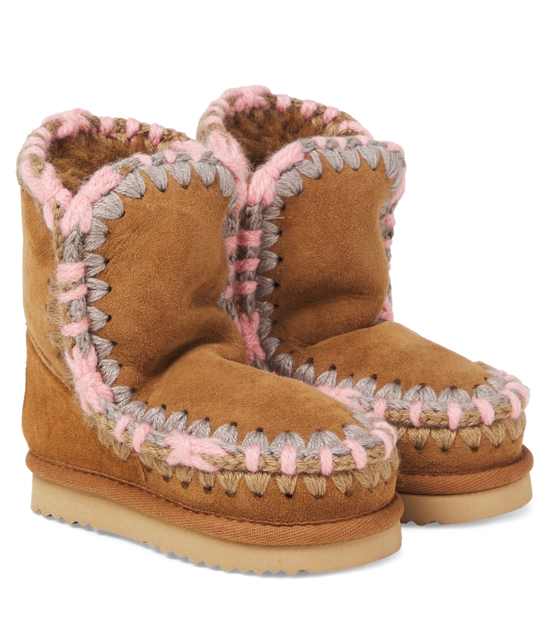 Embroidered shearling-lined suede boots | Mou Kids