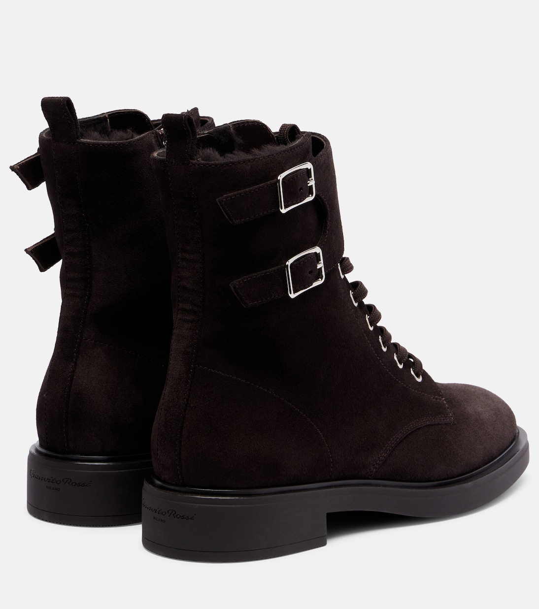 Schnürstiefel aus Veloursleder mit Shearling | Gianvito Rossi